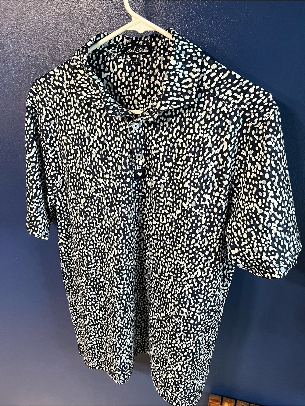 Bad Birdie men’s Blue / Green Speckle Button-Down Polo golf shirt